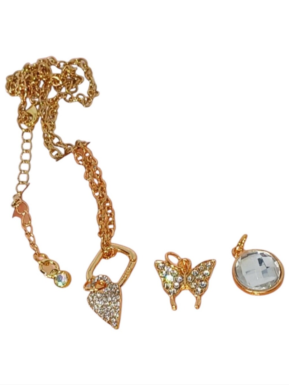 Gold Necklace Interchangle Charms Glam Luxe Bling 3-in-1 Coquette Girl Hollywood